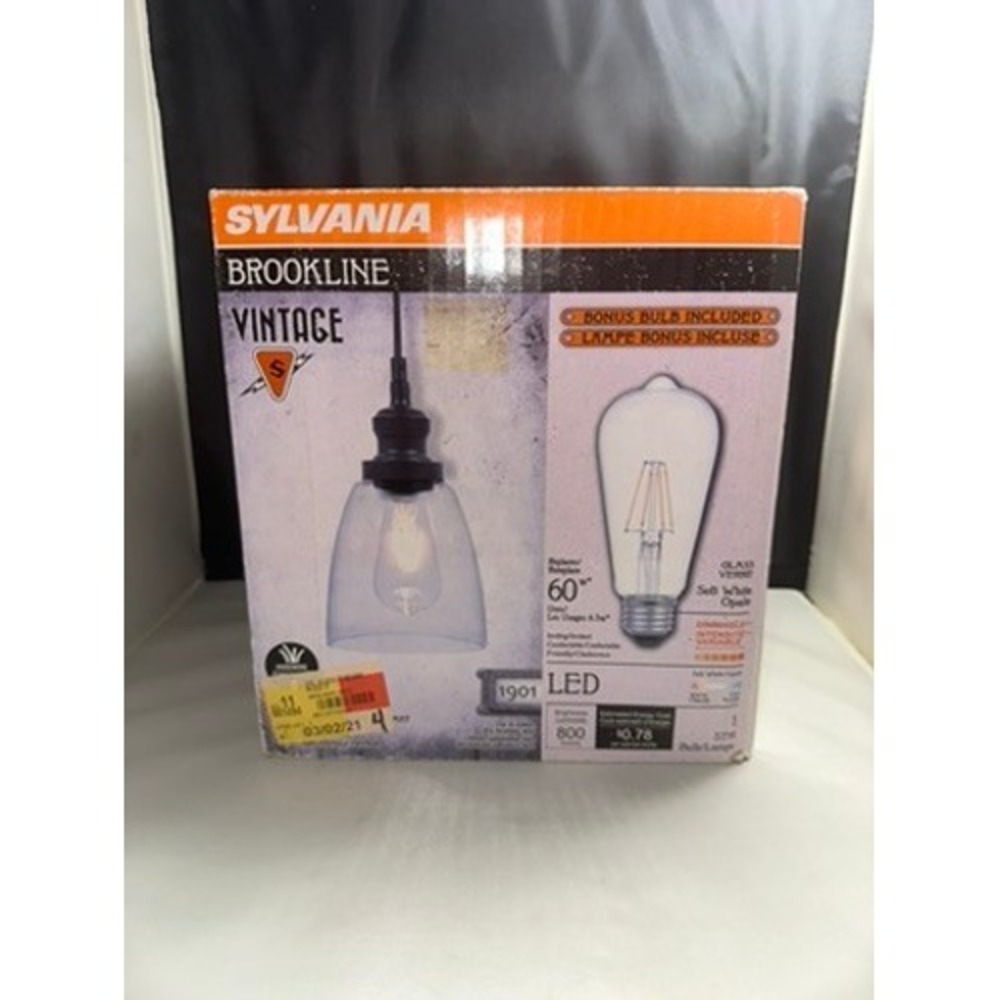 Sylvania Brookline Vintage Glass Pendant Light Kit with LED ST19 Bulb Black